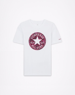 Camisetas Converse Leopard Chuck Taylor Patch Sleeve Para Niña - Blancas | Spain-7056